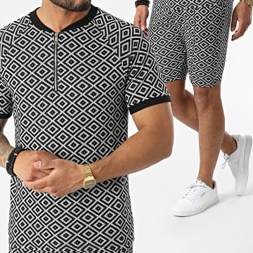 MTX - Set di pantaloncini da jogging con scollo a zip e maglietta C5846-C8152 Nero Bianco
