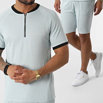 MTX - Set di pantaloncini da jogging e maglietta con scollo a zip C5845-C8153 Azzurro