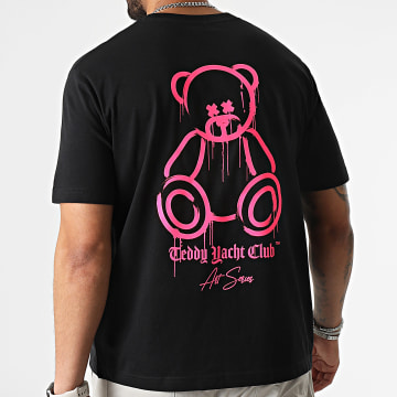  Teddy Yacht Club - Tee Shirt Oversize Large Art Series Marker Noir Rose Fluo