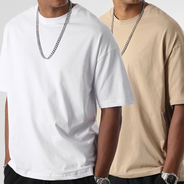 LBO - Lot de 2 Tee Shirts Oversize Large 2568 Blanc Beige