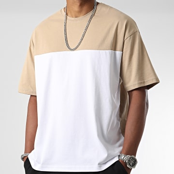  LBO - Tee Shirt Oversize Large Bicolore 2593 Beige Blanc
