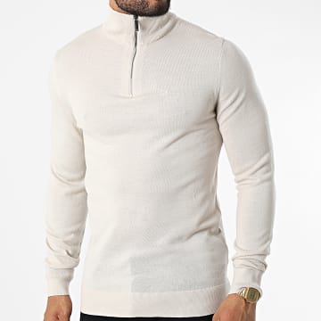  Calvin Klein - Sweat Col Montant Zippé Superior Wool 9915 Beige