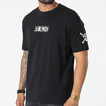  One Piece - Tee Shirt Oversize Large Front And Sleeve Noir Blanc