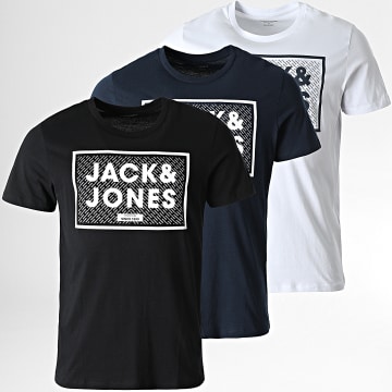  Jack And Jones - Lot De 3 Tee Shirts Harrison Blanc Bleu Marine Noir