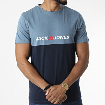  Jack And Jones - Tee Shirt Corp Block Bleu Marine Bleu Clair