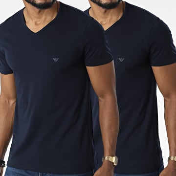  Emporio Armani - Lot De 2 Tee Shirts Col V 111648-CC722 Bleu Marine