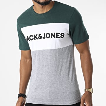  Jack And Jones - Tee Shirt Logo Blocking Gris Chiné Blanc Vert