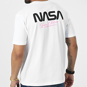  NASA - Tee Shirt Oversize Large Space Edition Blanc Rose Fluo