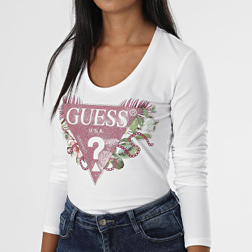  Guess - Tee Shirt Manches Longues Femme W2YI36 Blanc