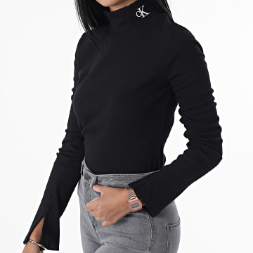  Calvin Klein - Tee Shirt Manches Longues Slim Femme 0478 Noir