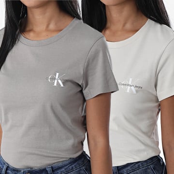  Calvin Klein - Lot De 2 Tee Shirts Femme 9734 Beige Taupe