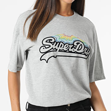  Superdry - Tee Shirt Femme Vintage Logo Rainbow Gris Chiné