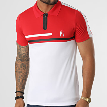  NI by Ninho - Polo Manches Courtes A Bandes 022 Blanc Rouge