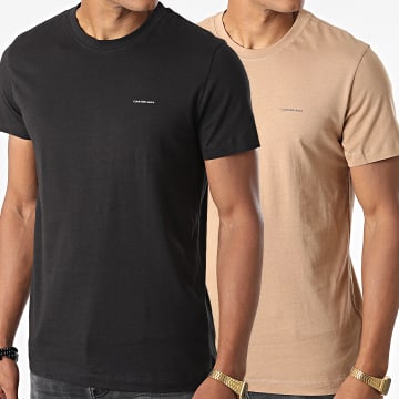  Calvin Klein - Lot De 2 Tee Shirts 2343 Noir Camel