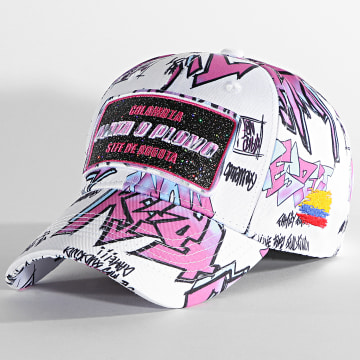 Casquette Plata O Plomo Rose Et Bleue – Strass, Broderie 3D, Drapeau Colombie – Taille Unique Ajustable – Streetwear
