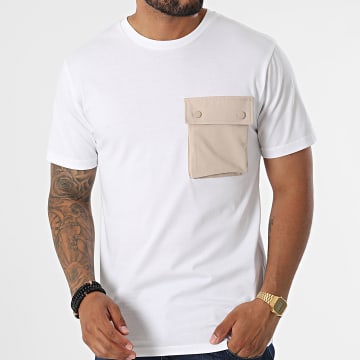 John H - Tee Shirt Poche T8815 Blanc Beige