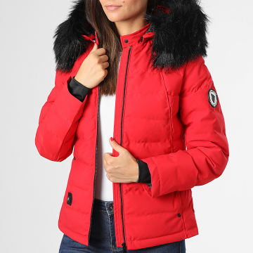 Comme Des Loups - Piumino da donna Budapest Red Black Heated Fur con cappuccio