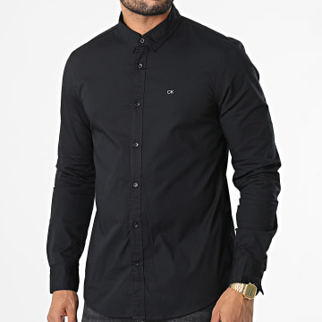 Calvin Klein - Camisa de manga larga de popelina elástica 0856 Negro