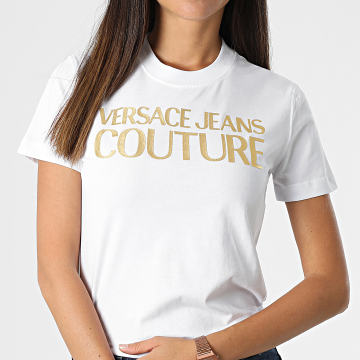  Versace Jeans Couture - Tee Shirt Femme 73HAHT01-CJ00T Blanc Doré