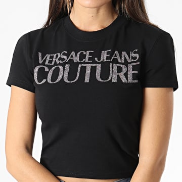 Versace Jeans Couture - Tee Shirt Crop Femme Logo Glitter 73HAHT05 Noir