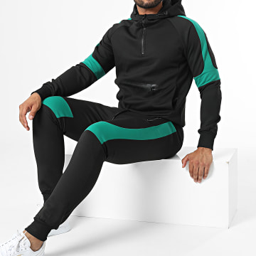  Zayne Paris  - Ensemble Sweat Col Zippé Capuche et Pantalon Jogging E-317 Noir Vert
