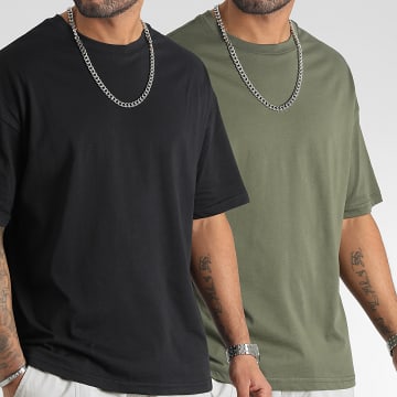  LBO - Lot de 2 Tee Shirts Oversize Large 2734 Vert Kaki Noir