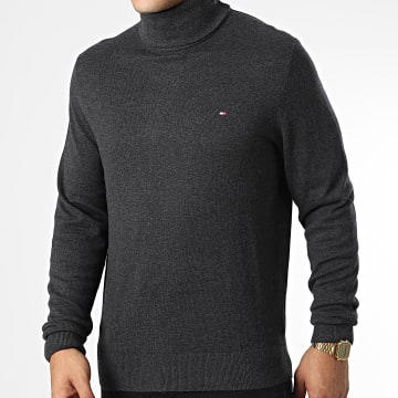 Tommy Hilfiger - Pima Katoen Kasjmier 8048 Houtskool Grijze Sweater met Rol Hals