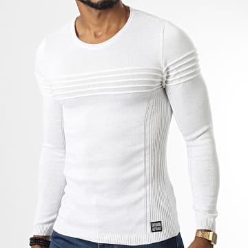 Paname Brothers - Pull PNM-206 Gris Clair Chiné Blanc
