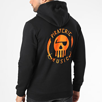 Piraterie Music - Sudadera con Logo Pecho y Espalda Negro Naranja