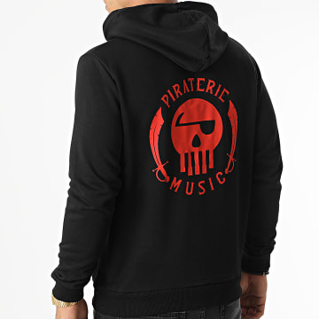  Piraterie Music - Sweat Capuche Logo Chest And Back Noir Rouge