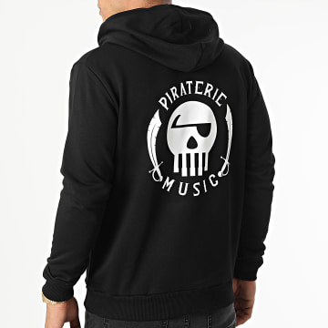  Piraterie Music - Sweat Capuche Logo Chest And Back Noir Blanc
