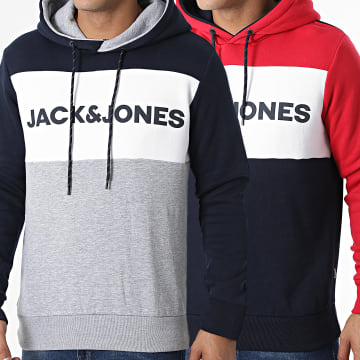  Jack And Jones - Lot De 2 Sweats Capuche Tricolore 12199572 Rouge Bleu Marine Gris Chiné