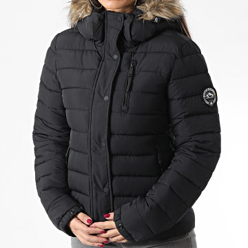  Superdry - Doudoune Capuche Fourrure Femme Fuji Noir