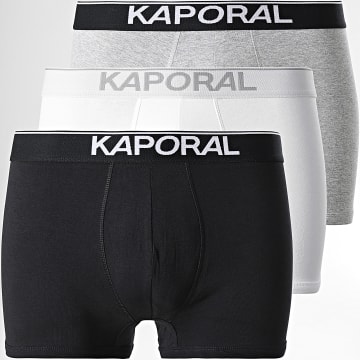 Kaporal - Set di 3 boxer Quad neri, bianchi, grigio erica