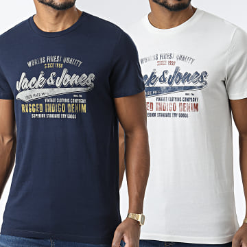  Jack And Jones - Lot De 2 Tee Shirts Booster Bleu Marine Blanc