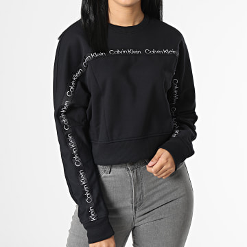 Calvin Klein - Sudadera de rayas con cuello redondo para mujer Crop GWF2W300 Negro