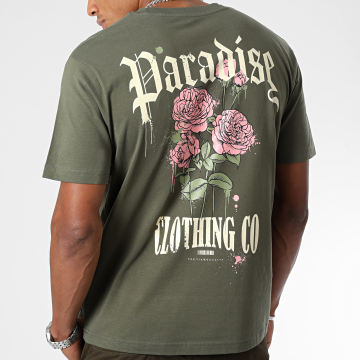  Luxury Lovers - Tee Shirt Oversize Large Paradise Roses Clothing Vert Kaki