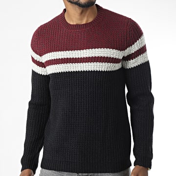  Only And Sons - Pull Lazlo Noir Bordeaux Blanc