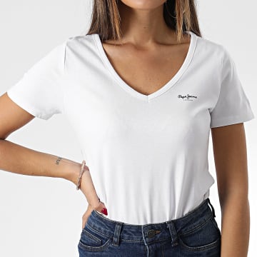  Pepe Jeans - Tee Shirt Femme Col V Corine PL505305 Blanc