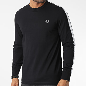  Fred Perry - Tee Shirt Manches Longues A Bandes Taped M4621 Noir
