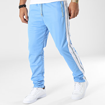 Ikao - LL725 Pantaloni da jogging a bande bianche e blu cielo