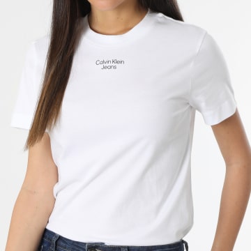 Calvin Klein - Camiseta de mujer Stacked Logo Modern Tee 9889 Blanca