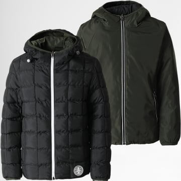  Zelys Paris - Doudoune Capuche Enfant Réversible Kthur Vert Kaki Noir