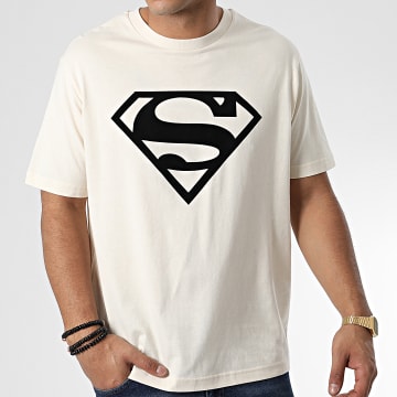 DC Comics - Tee Shirt Oversize Logo Grande Velluto Beige Nero