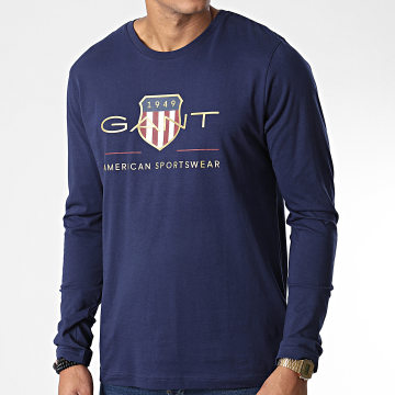  Gant - Tee Shirt Manches Longues Archive Shield Bleu Marine