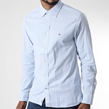 Tommy Hilfiger - Camisa Manga Larga Core 1985 Flex Oxford Rayas 5039 Blanco Azul Claro