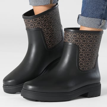 Calvin Klein - Bota de lluvia para mujer Mono 1319 Negro Marrón Mono