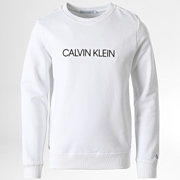  Calvin Klein - Sweat Crewneck Enfant Institutional Logo 0163 Blanc