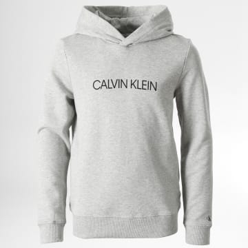  Calvin Klein - Sweat Capuche Enfant Institutional Logo 0163 Gris Chiné