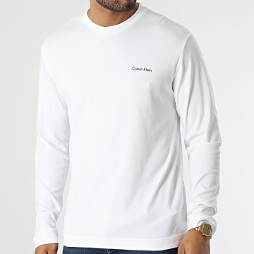  Calvin Klein - Tee Shirt Manches Longues Micro Logo Interlock 0629 Blanc
